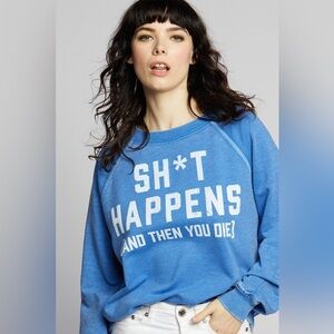 Recycled Karma Sh*T Happens Vintage Washed Oversized Statement Sweatshirt XS NEW